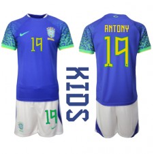 Brasilien Antony #19 Bortaställ Barn VM 2022 Korta ärmar (+ Korta byxor)